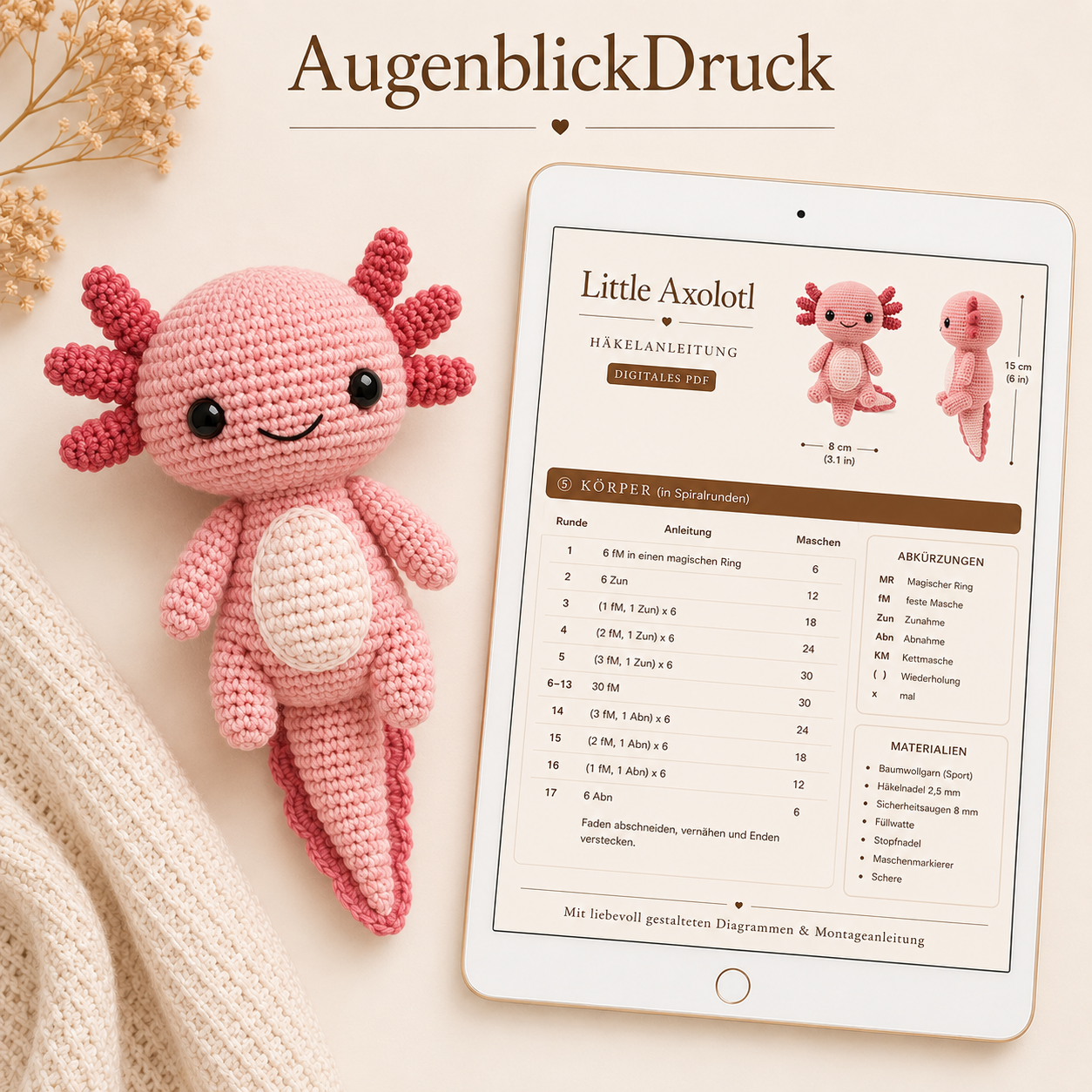 Kleiner Axolotl Häkelanleitung